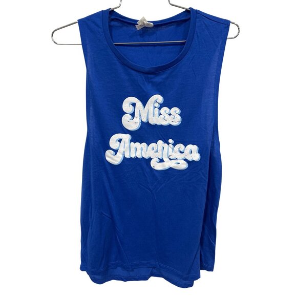 Bella+Canvas Miss America Sleeveless Muscle Tee Size Medium Blue Polyester Blend - Picture 1 of 6